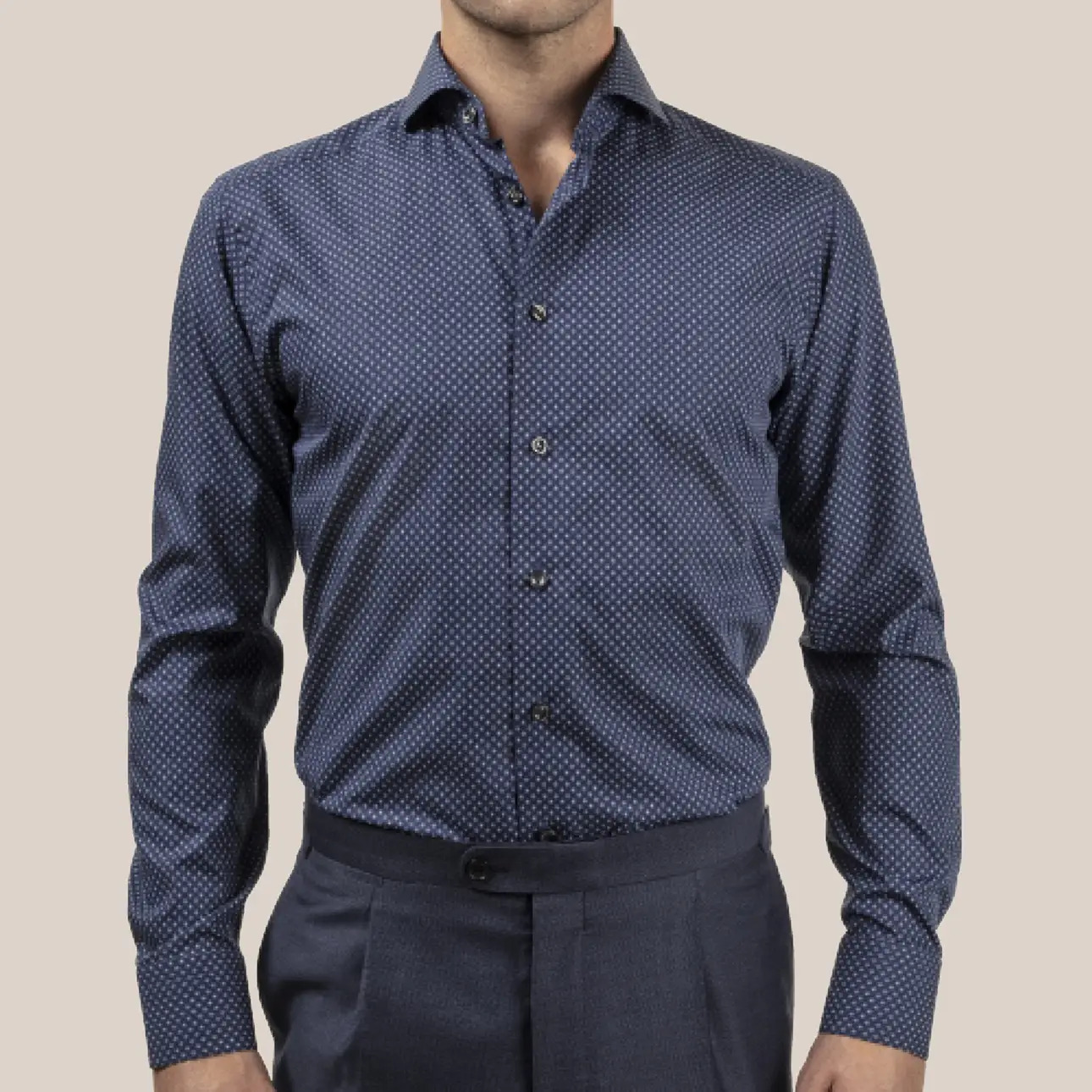 Navy Floral Micro Print Poplin Shirt